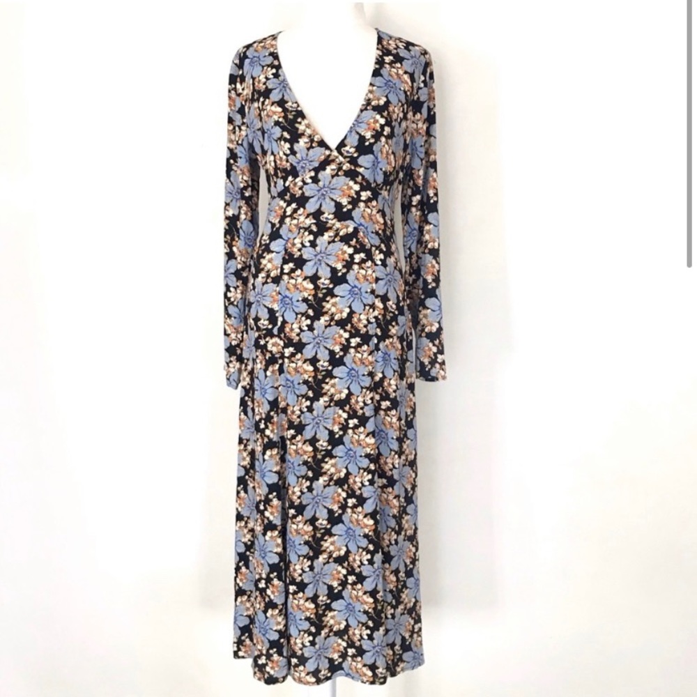 Free People Floral Long Sleeved Midi Dress